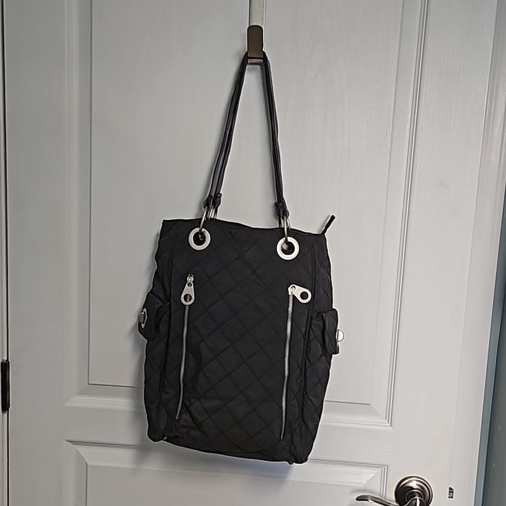 Baggallini Florence Travel Shoulder Bag Quilted Tote Dark Gray Trolley Sleeve